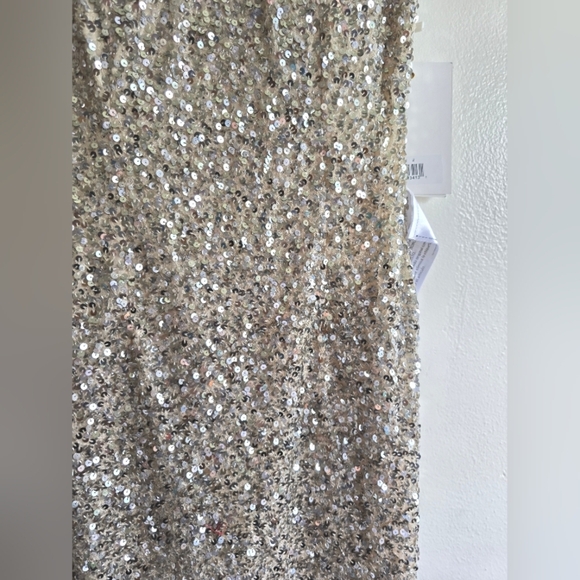 NWT! Mac Duggal, Sleeveless Sequined Midi Sheath Dress, Silver Nude, Size 2 - Picture 8 of 11